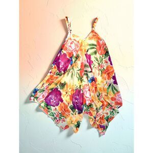 MLLE GABRIELLE 3X Yellow Bright Artistic Floral Handkerchief Dress